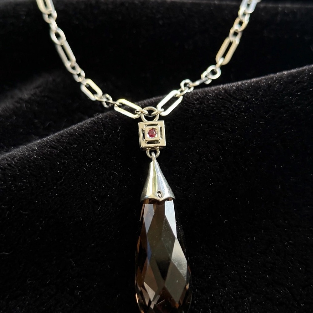Faceted Black Teardrop Pendant Necklace with Silver Chain